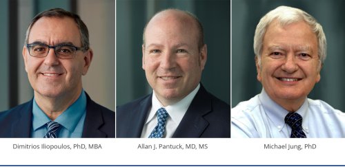 Founders Dimitrios Iliopoulos, PhD, MBA, Allan Pantuck, MD, MS, and Michael Jun, PhD